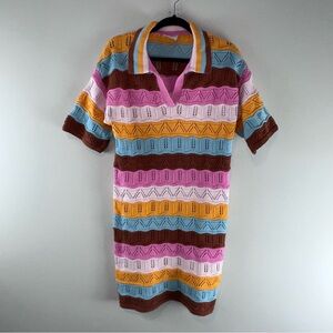 Free People Callahan Knitwear Marg Polo Multicolor Striped Crochet Dress Size M